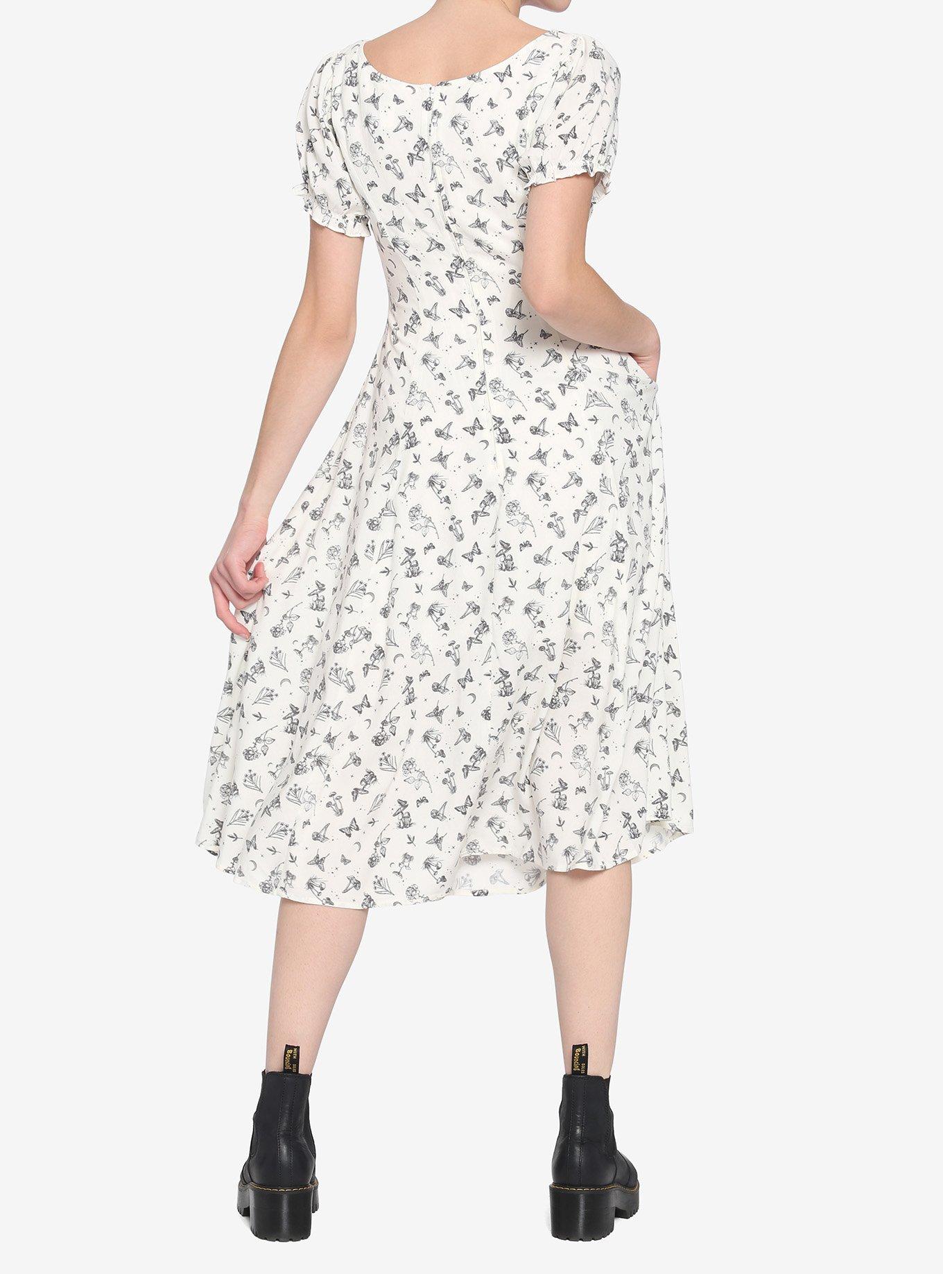 Ivory Floral Mushroom Empire Midi Dress, CREAM, alternate