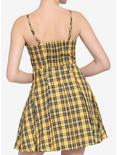 Yellow Plaid Lace-Up Pleated Dress, PLAID - YELLOW, alternate