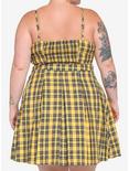 Yellow Plaid Lace-Up Pleated Dress Plus Size, PLAID - YELLOW, alternate