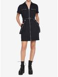 Black Front Zipper Hardware Grommet Dress, BLACK, alternate