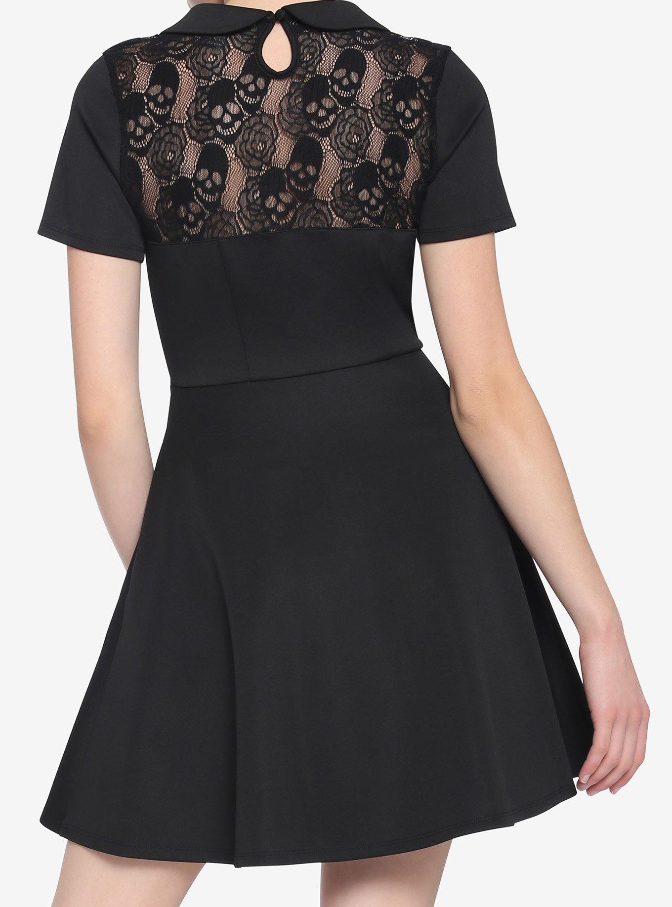 Black Collar Lace Illusion Skull Panel Dress