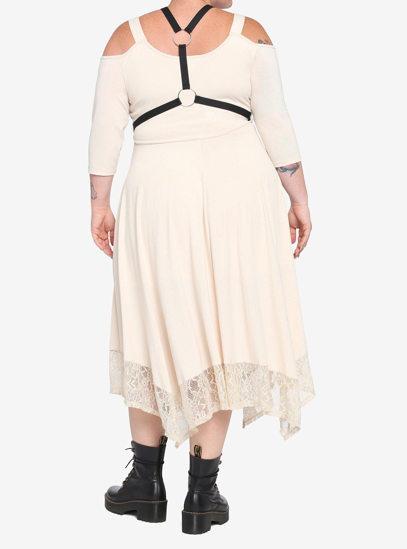 Ivory O-Ring Harness Cold Shoulder Dress Plus Size, CREAM, alternate