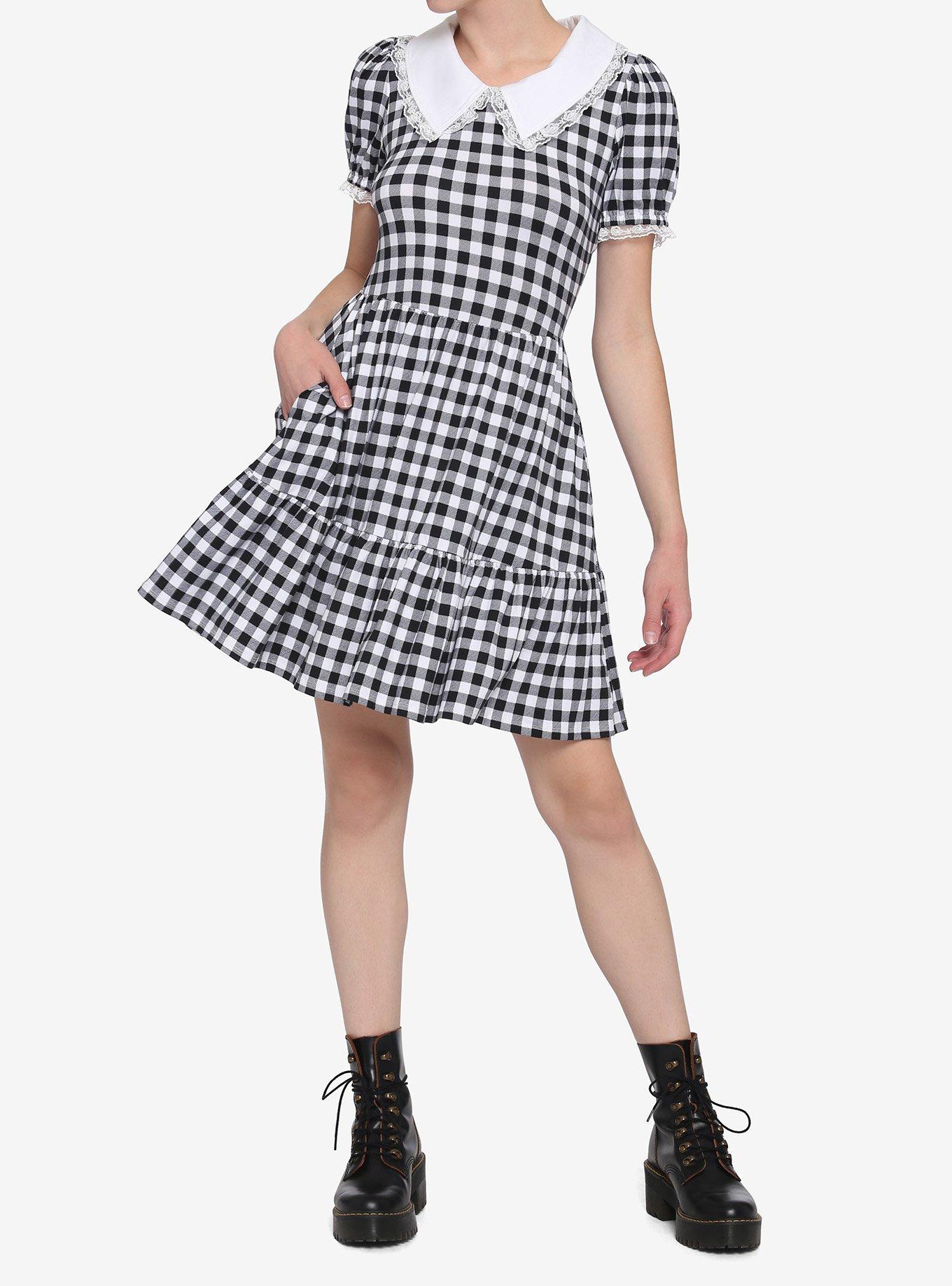 Black & White Buffalo Checkered Tiered Dress, BUFFALO CHECK, alternate