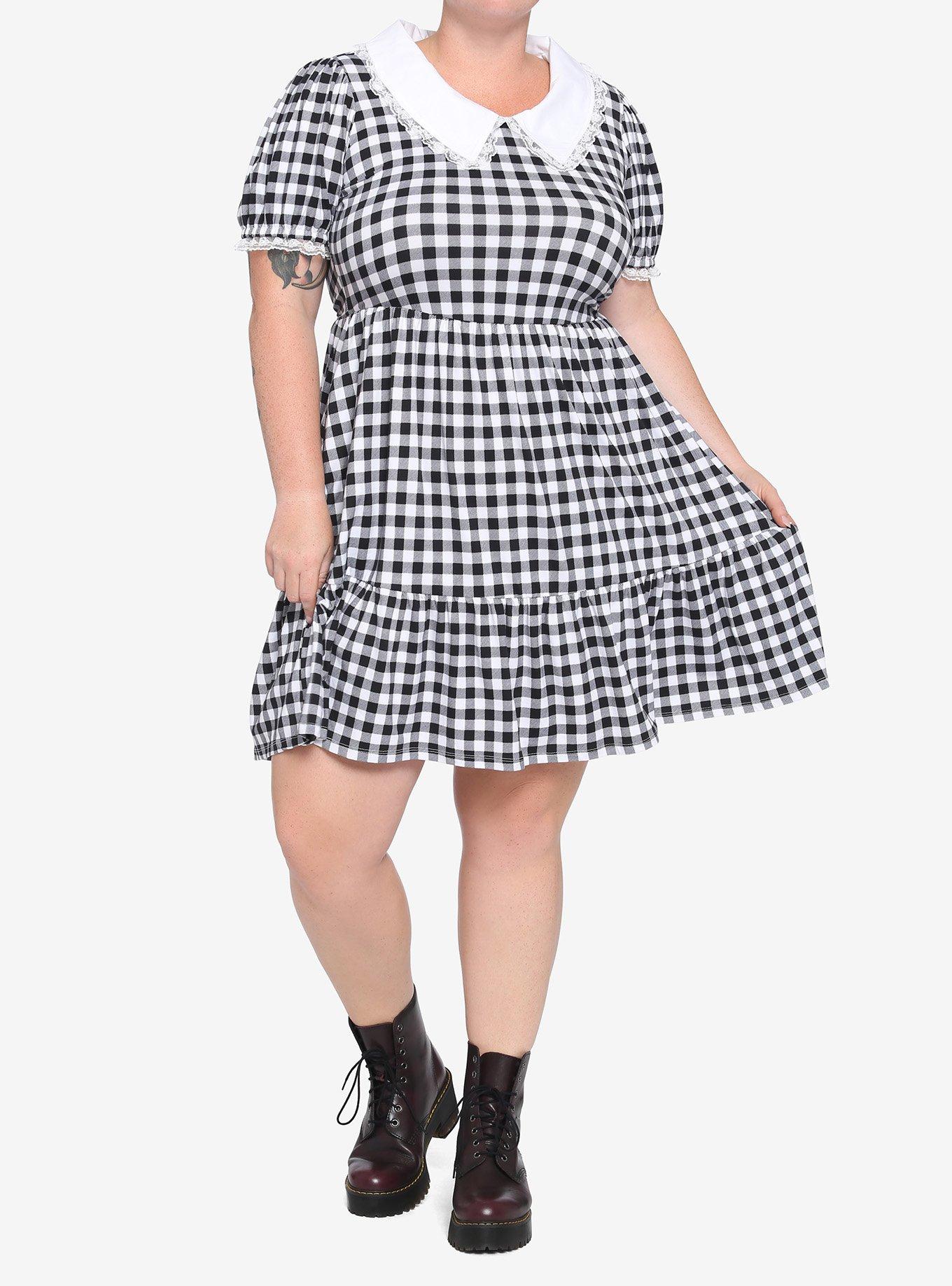 Black & White Buffalo Checkered Tiered Dress Plus Size, BUFFALO CHECK, alternate