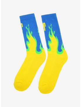 Billie Eilish Blue & Yellow Flame Crew Socks, , hi-res