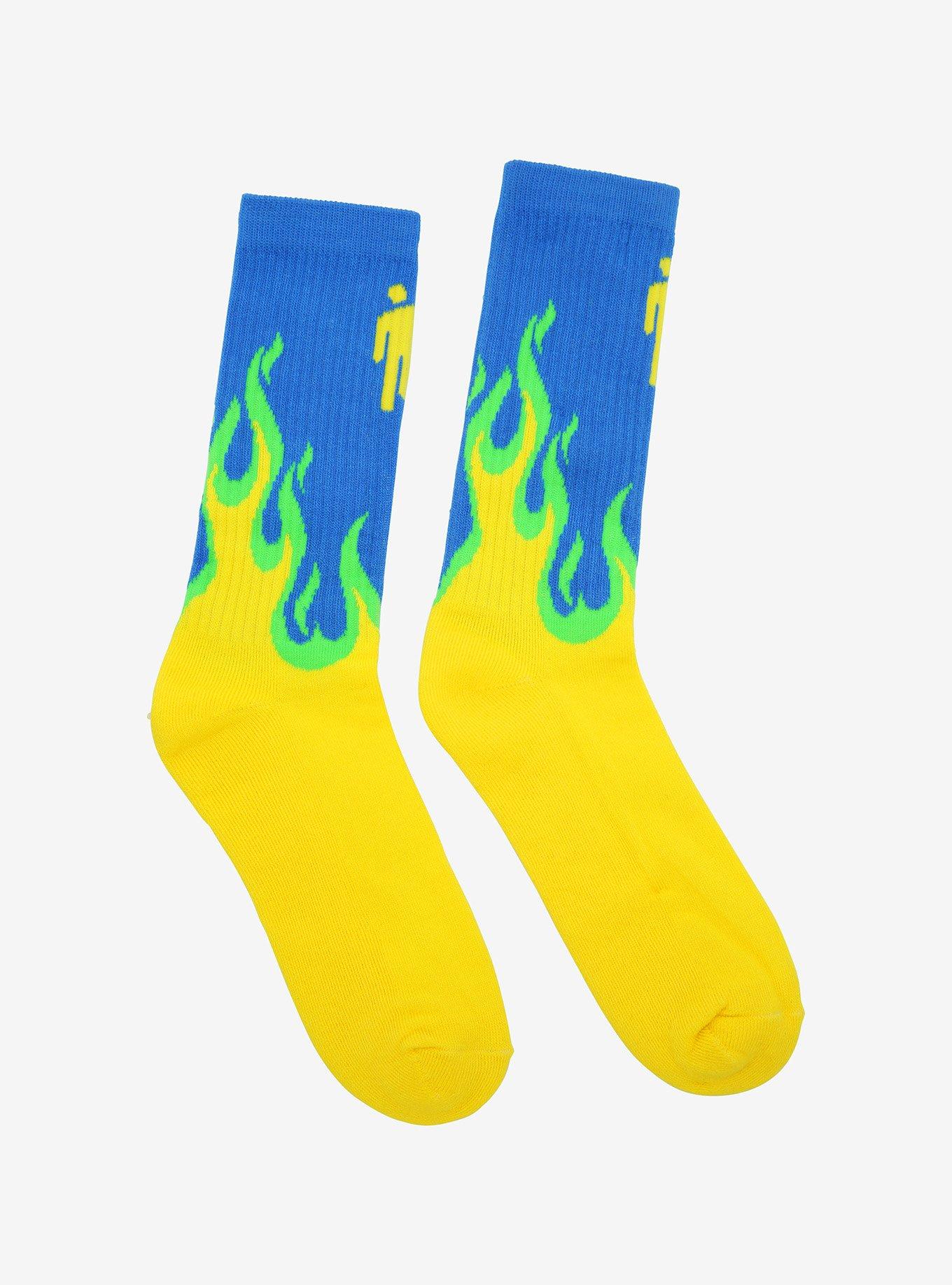 Billie Eilish Blue & Yellow Flame Crew Socks, , alternate