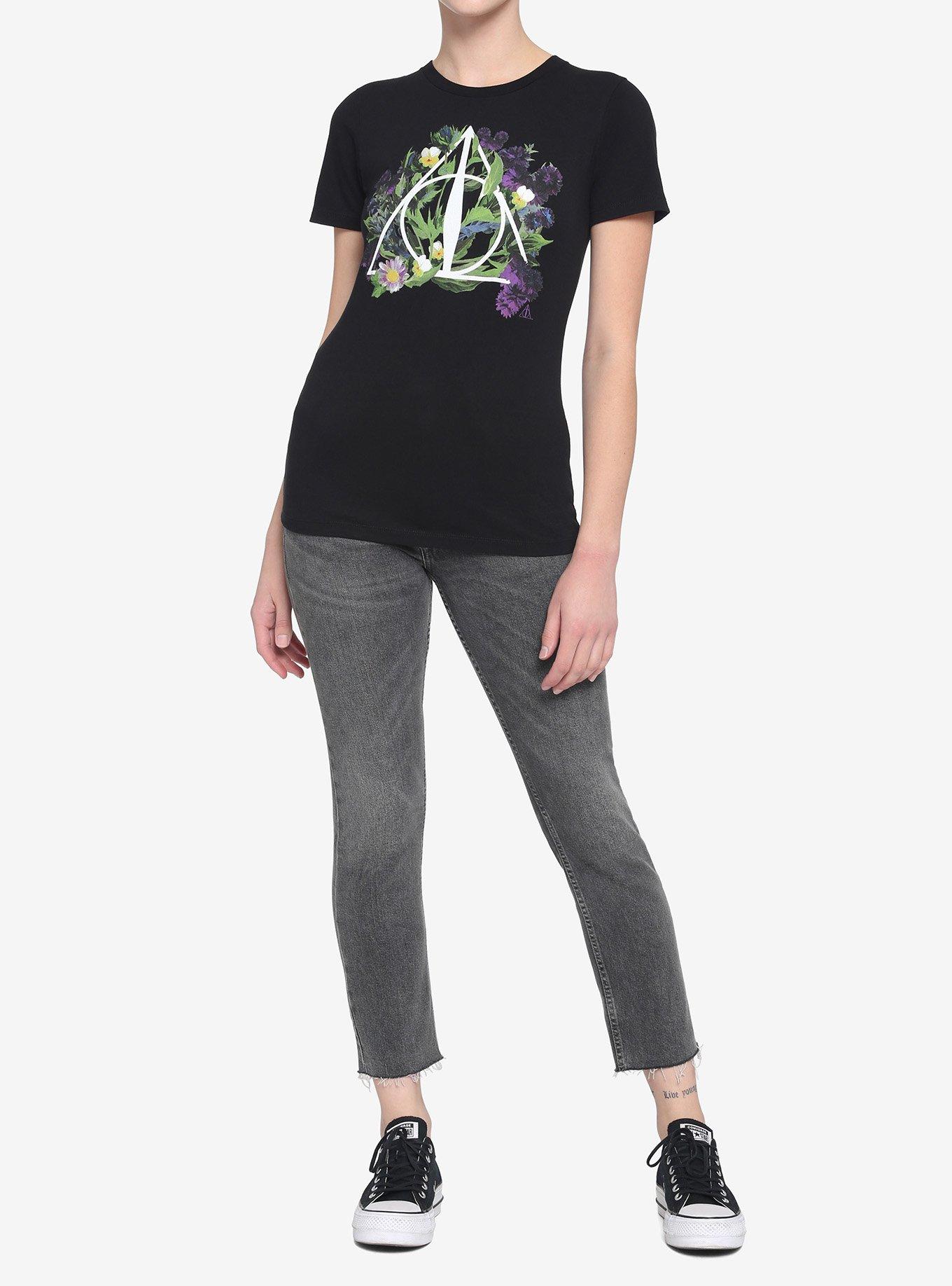 Harry Potter Deathly Hallows Dark Floral Boyfriend Fit T-Shirt, MULTI, alternate