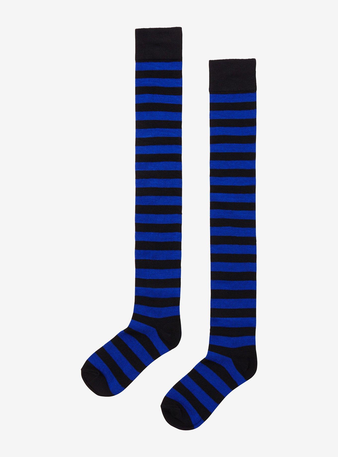 Blue & Black Stripe Over-The-Knee Socks, , alternate