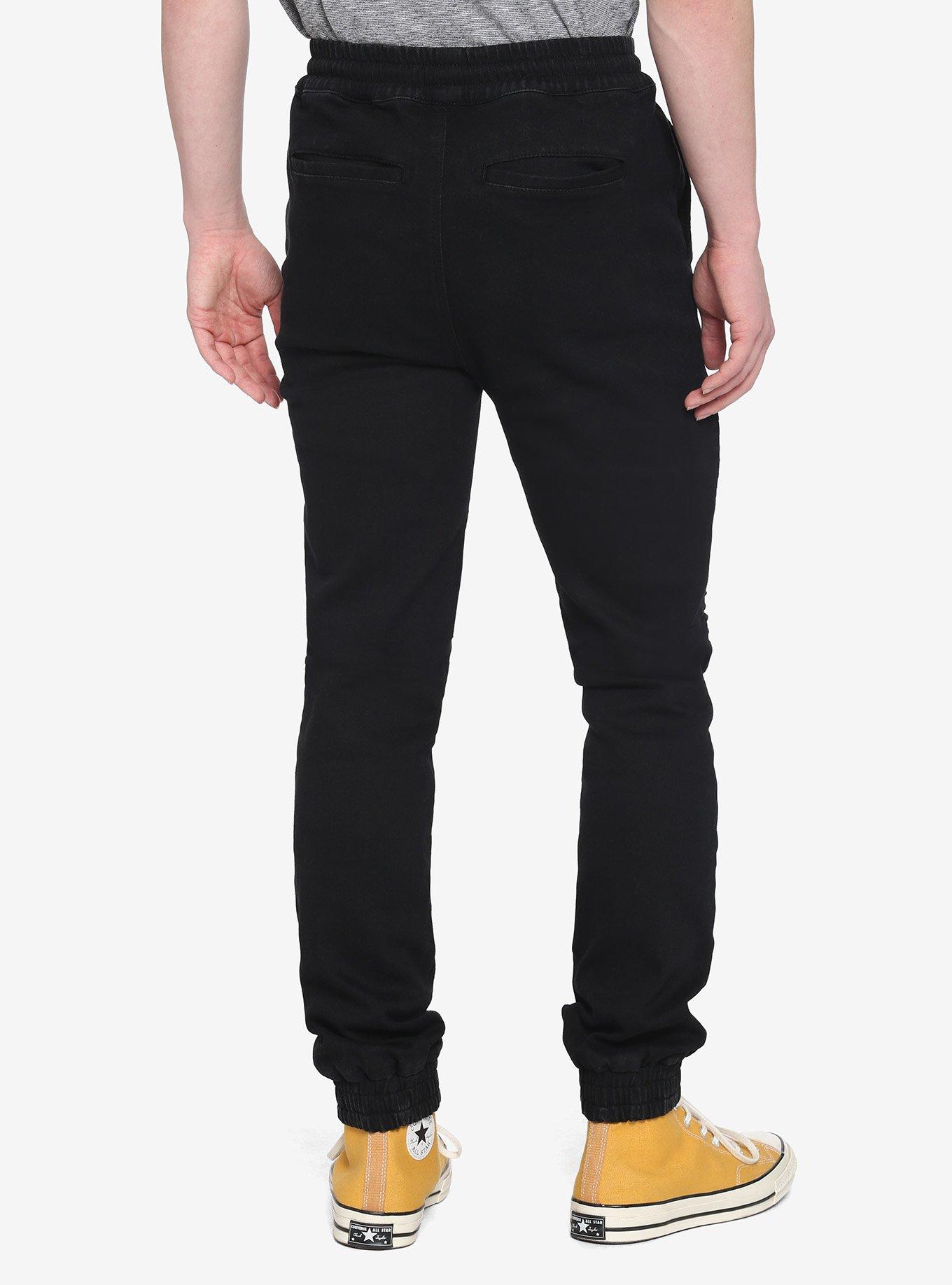 Black Denim Moto Jogger Pants, BLACK, alternate