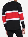 Red White & Black Stripe Long-Sleeve Polo Shirt, BLACK  RED, alternate