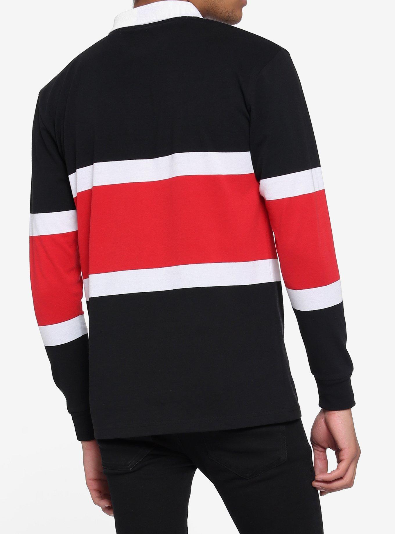 Red White & Black Stripe Long-Sleeve Polo Shirt, BLACK  RED, alternate