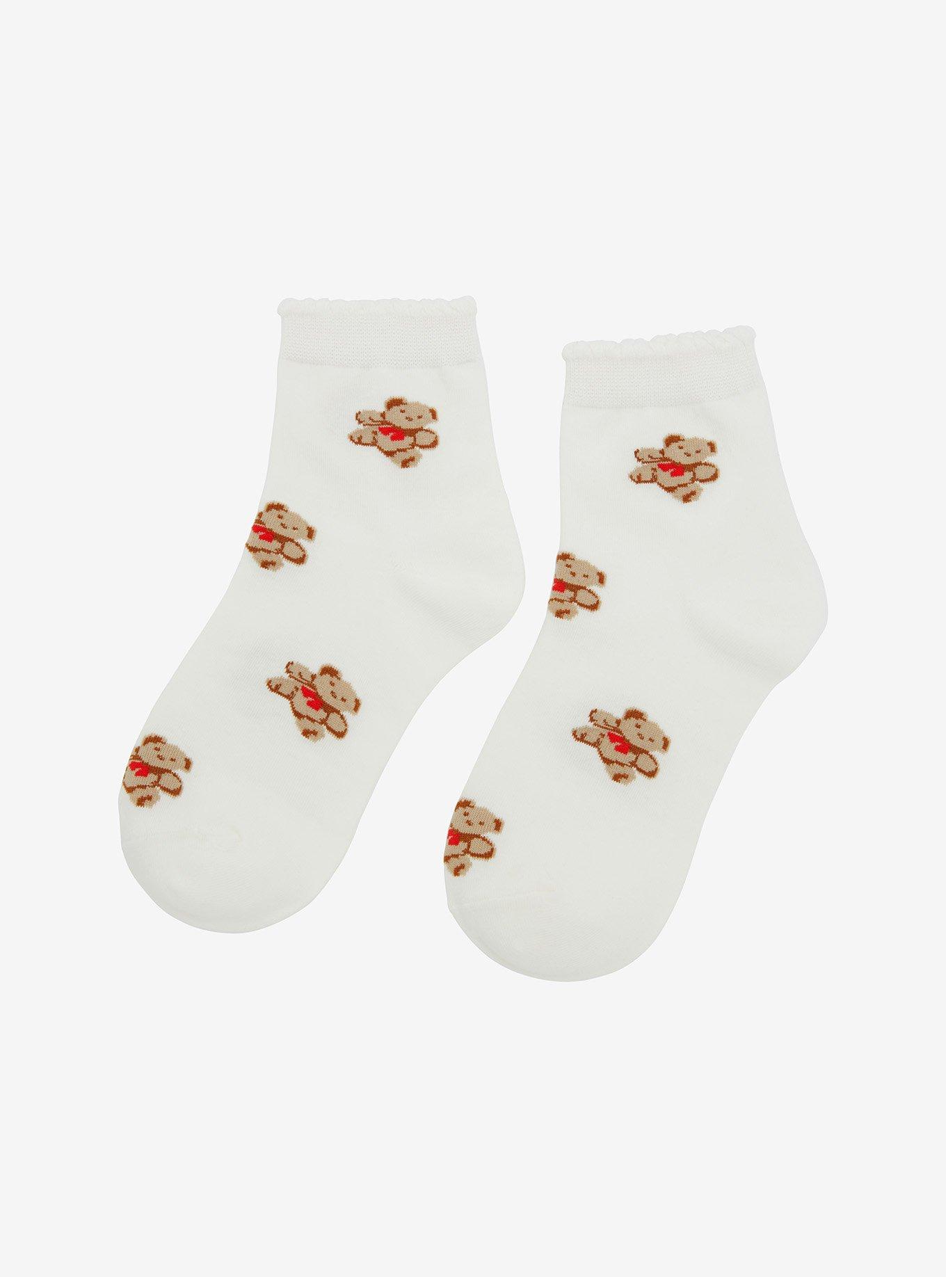 Bow Tie Teddy Bear Ruffle Ankle Socks, , alternate