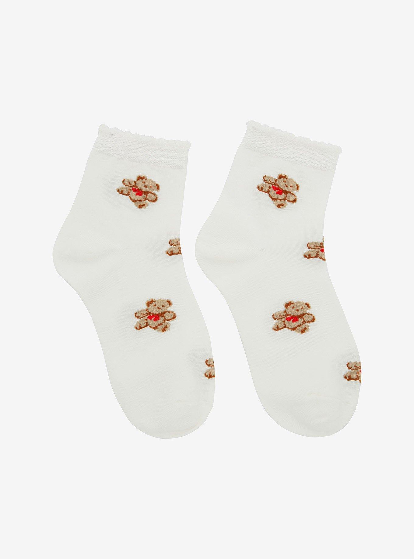 Bow Tie Teddy Bear Ruffle Ankle Socks, , alternate