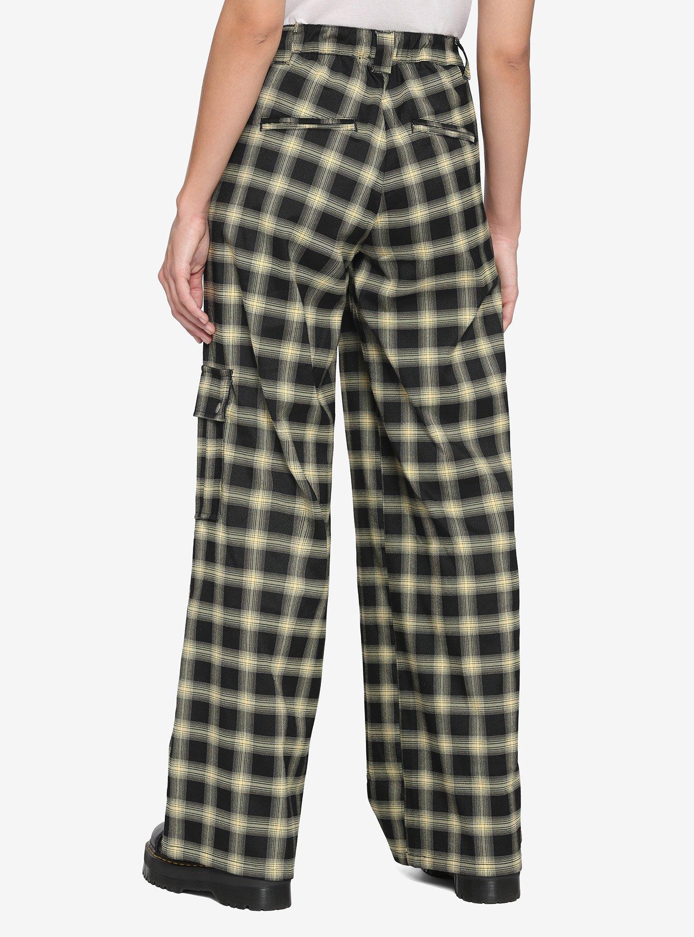 Yellow & Black Plaid Wide-Leg Cargo Pants, PLAID, alternate