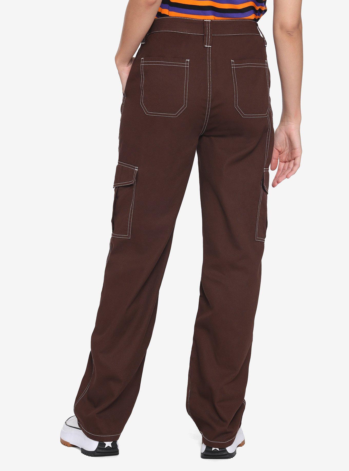 Brown & White Stitch Hi-Rise Carpenter Pants, BROWN, alternate