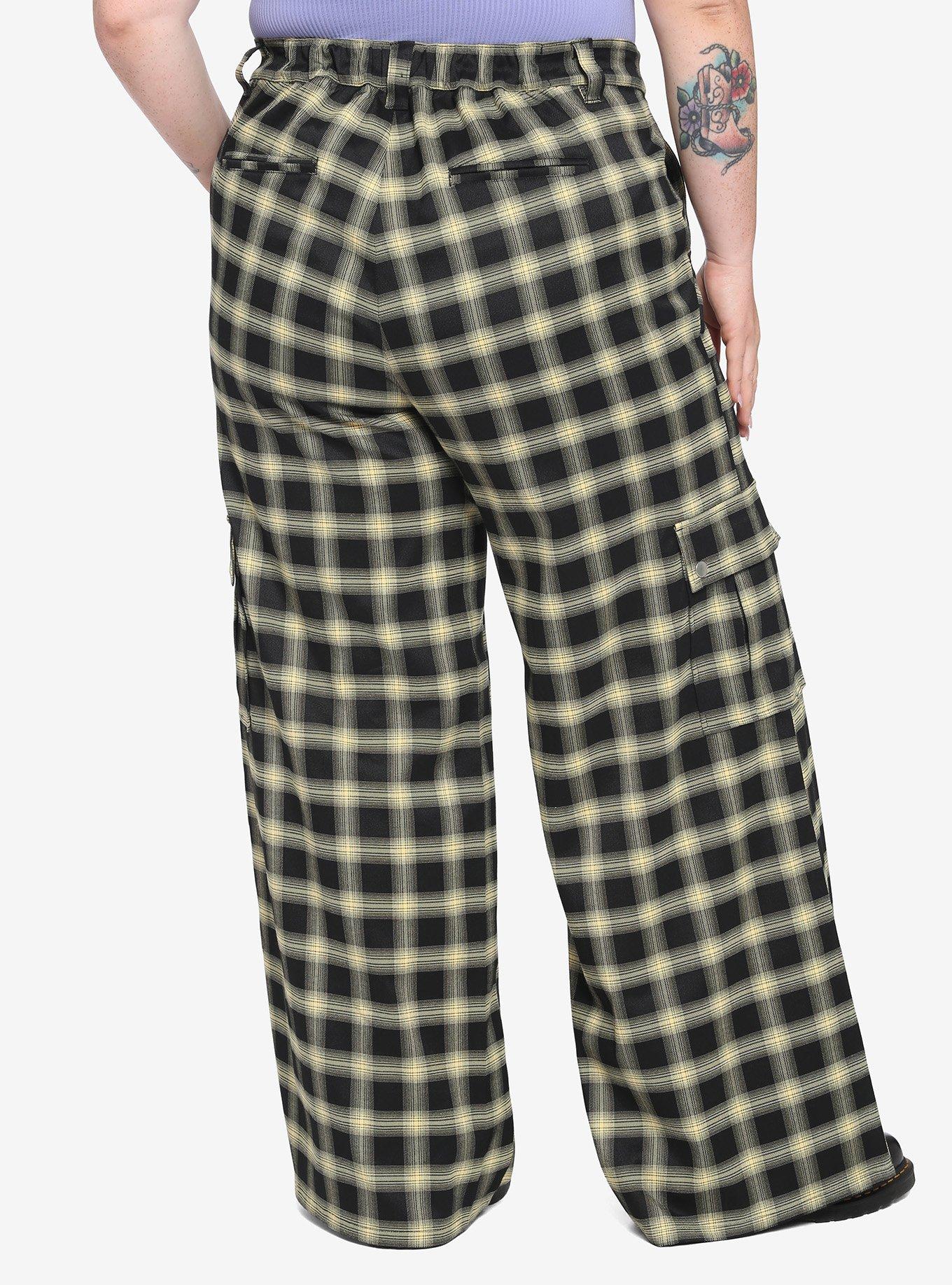 Yellow & Black Plaid Wide-Leg Cargo Pants Plus Size, PLAID, alternate