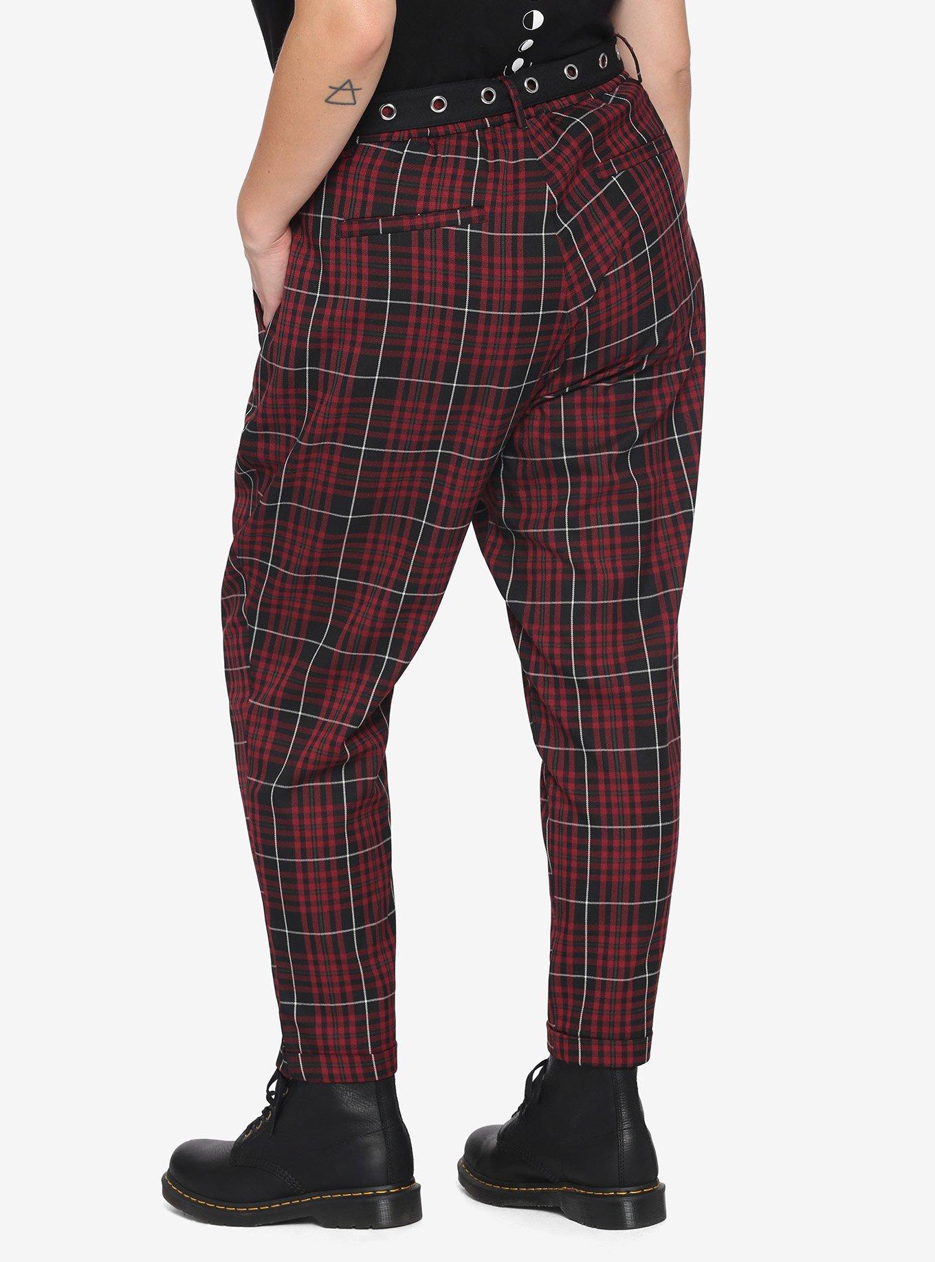 Merlot Plaid Grommet Belt Pants Plus Size, MERLOT, alternate