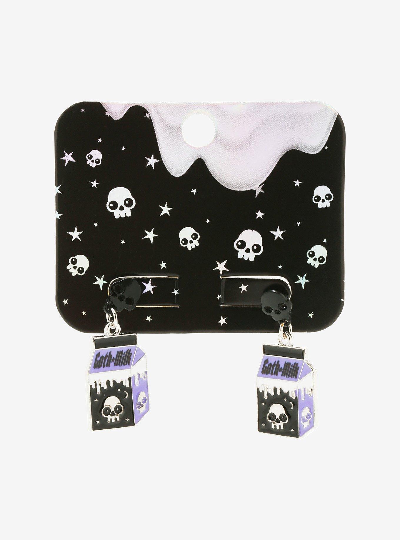 Goth Milk Skull Earrings, , alternate