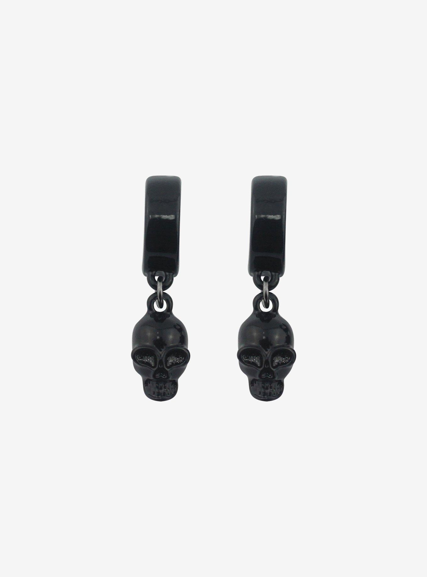 Black Skull Mini Hoop Earrings, , alternate