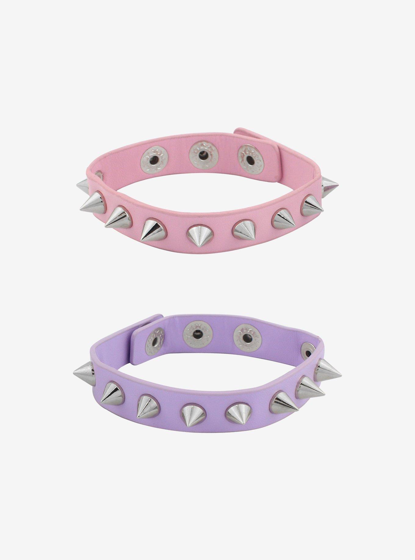 Pastel Spiked Faux-Leather Bracelet Set, , alternate
