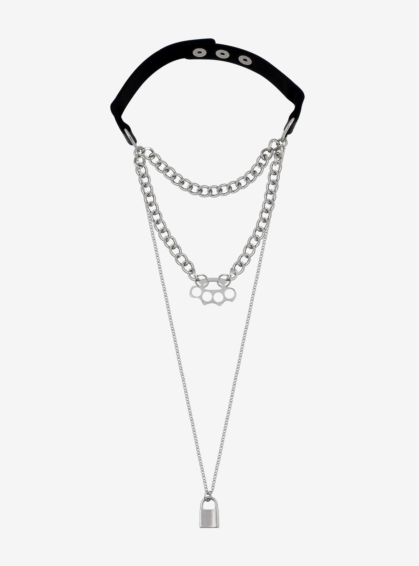 Layered Brass Knuckles D-Ring Choker, , alternate