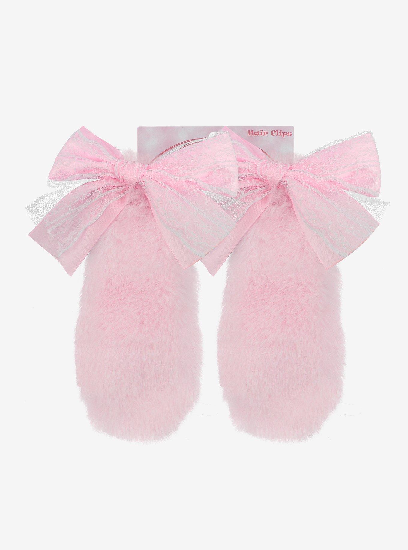 Fuzzy Pink Puppy Ear Hair Clips, , alternate