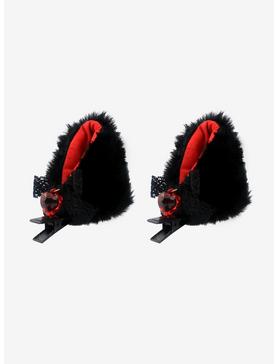 Black & Red Cat Ear Heart Hair Clips, , hi-res