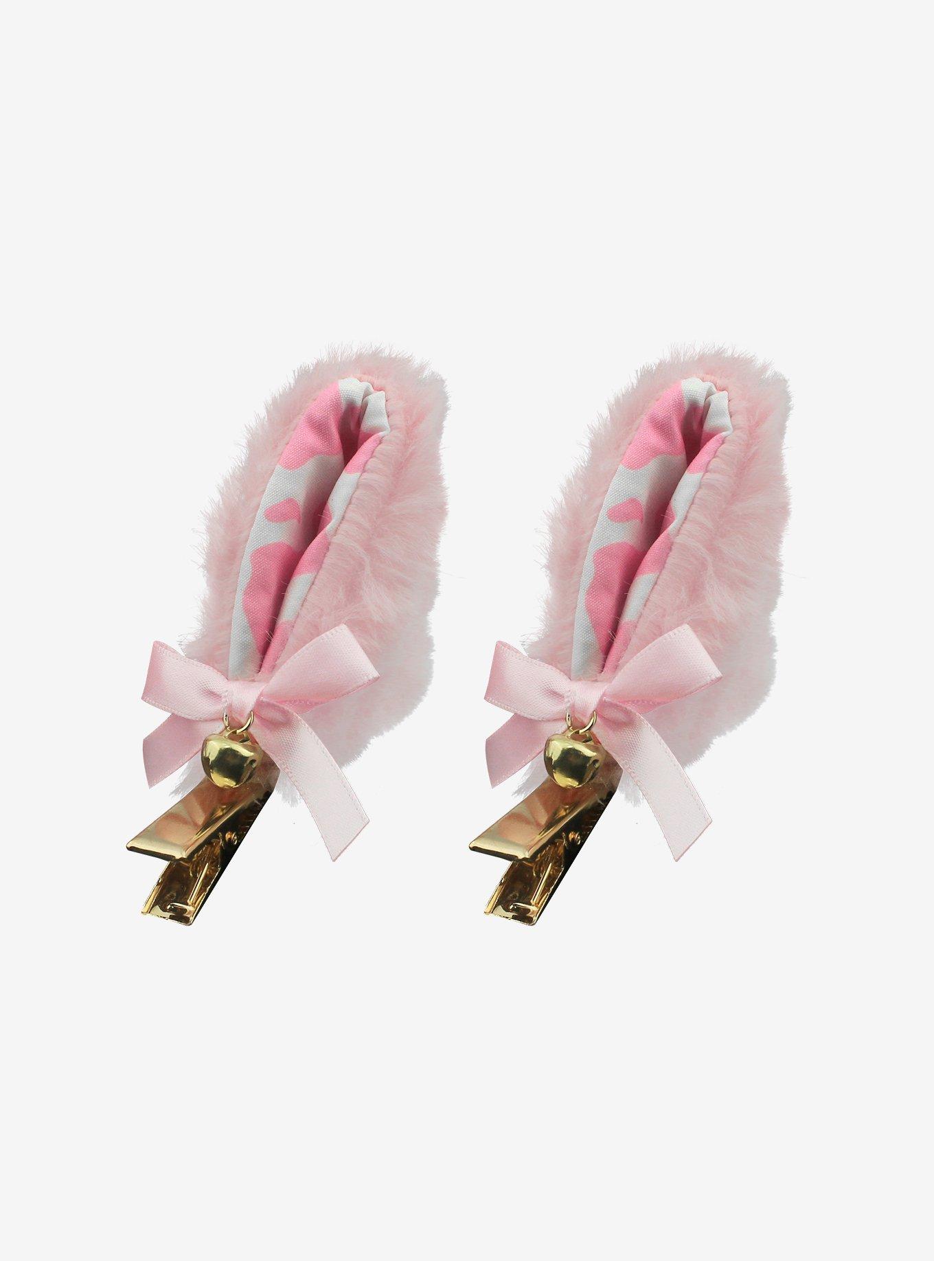 Strawberry Cow Pink Cat Ear Heart Hair Clips, , alternate