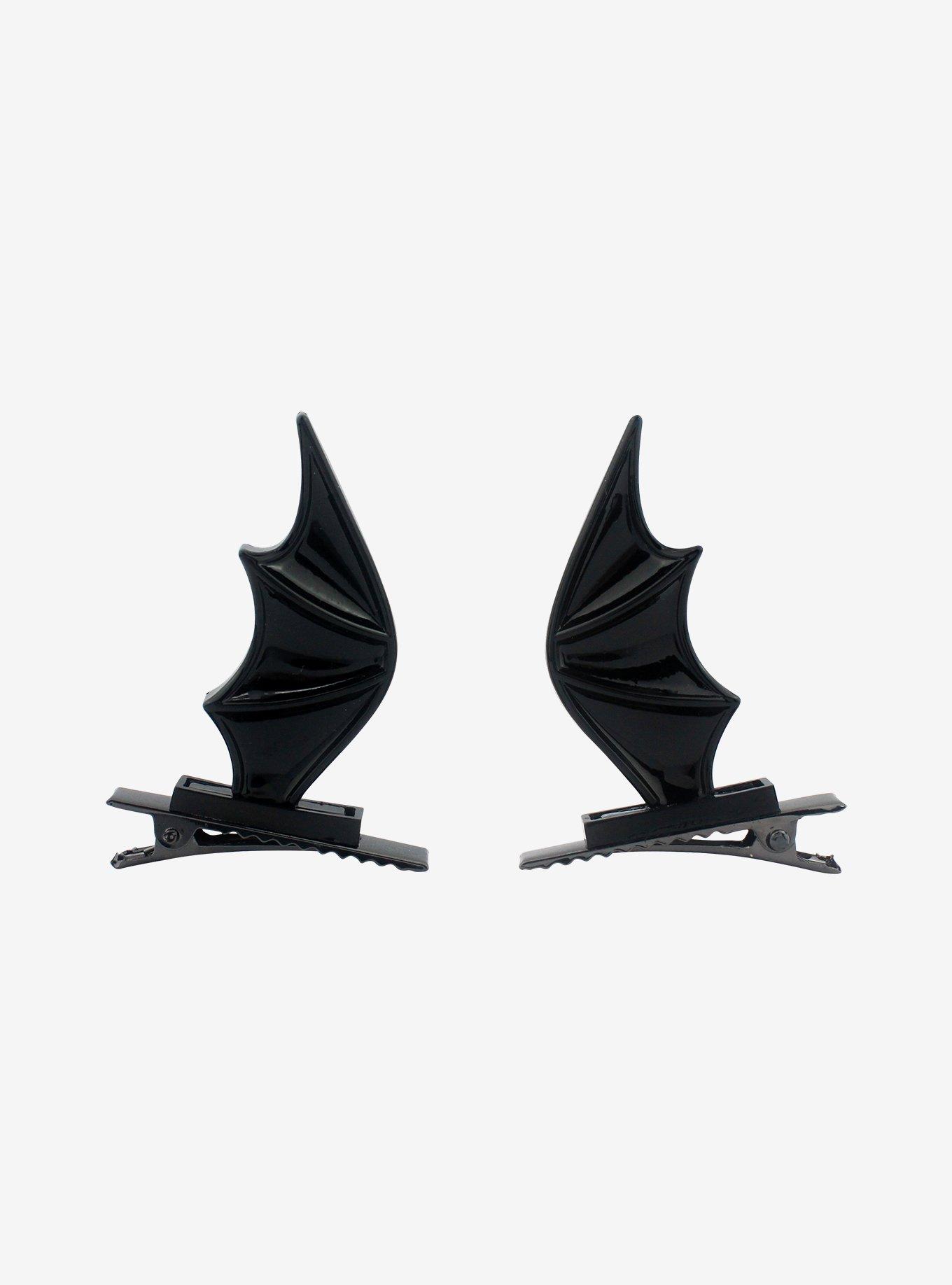 Black Bat Wing Hair Clip Set, , alternate