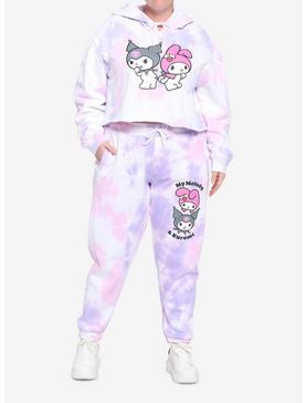 My Melody & Kuromi Pink & Purple Wash Girls Crop Hoodie Plus Size, , hi-res