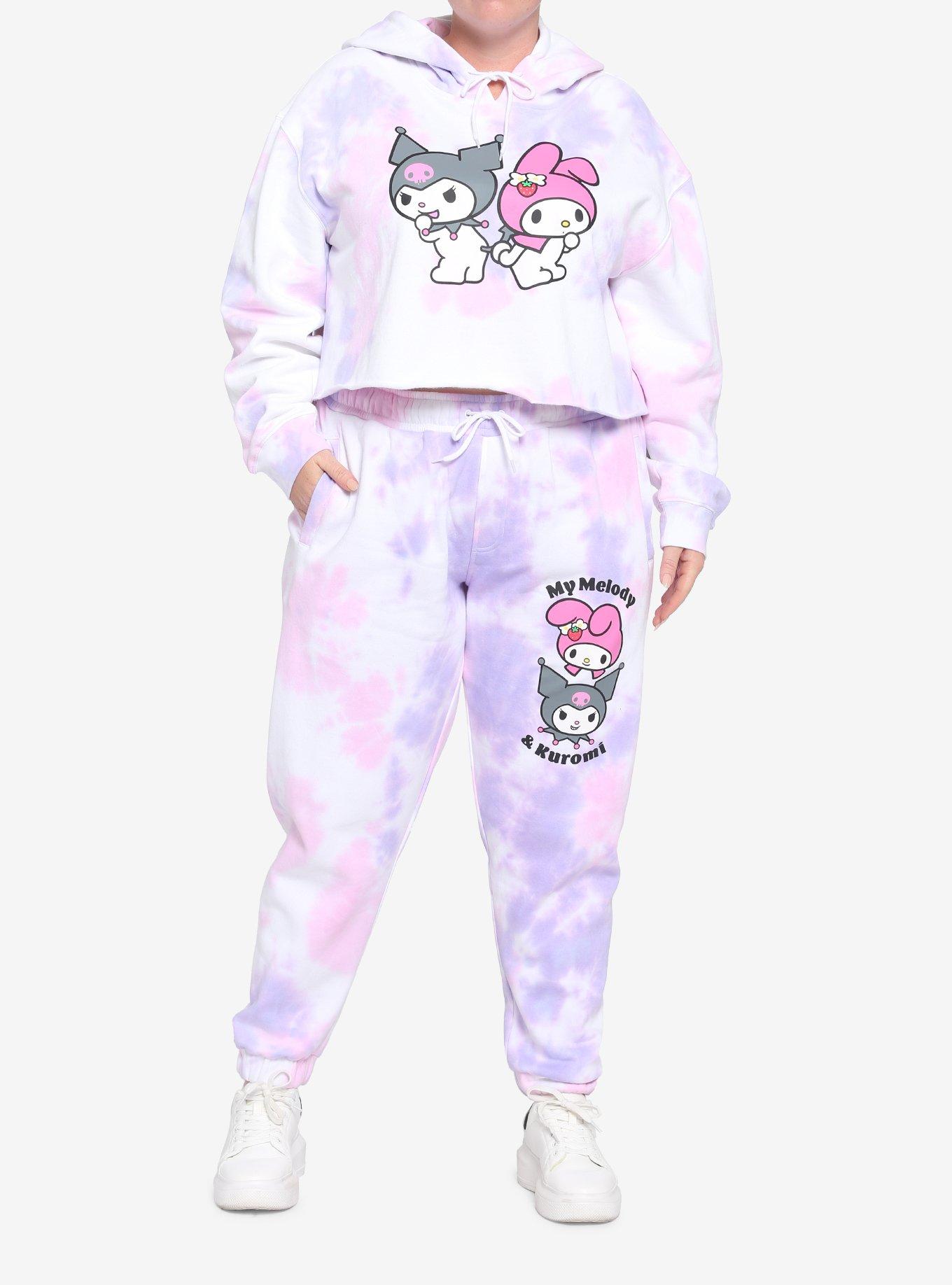 My Melody & Kuromi Pink & Purple Wash Girls Crop Hoodie Plus Size, MULTI, alternate