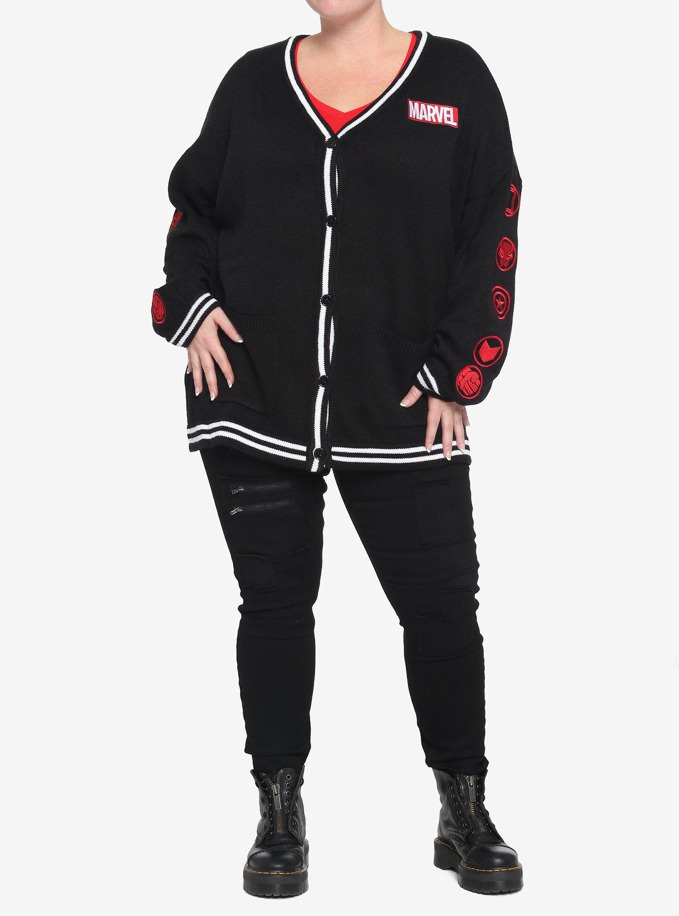 Her Universe Marvel Avengers Symbols Embroidered Open Cardigan Plus Size Her Universe Exclusive, MULTI, alternate