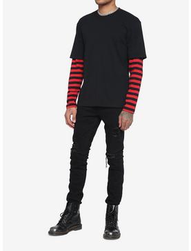 Red & Black Stripe Long-Sleeve Twofer T-Shirt, , hi-res