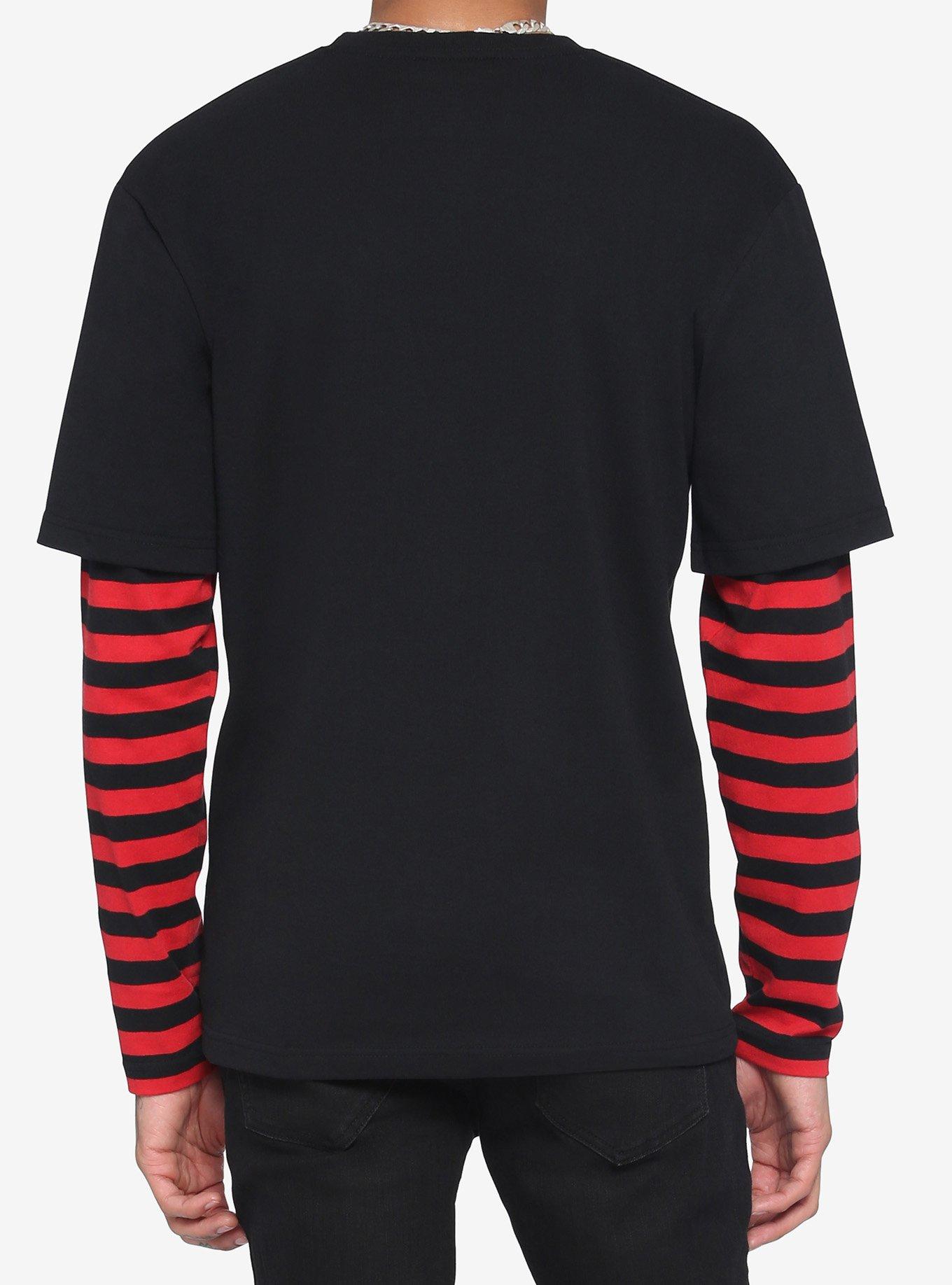 Red & Black Stripe Long-Sleeve Twofer T-Shirt, STRIPE - RED, alternate