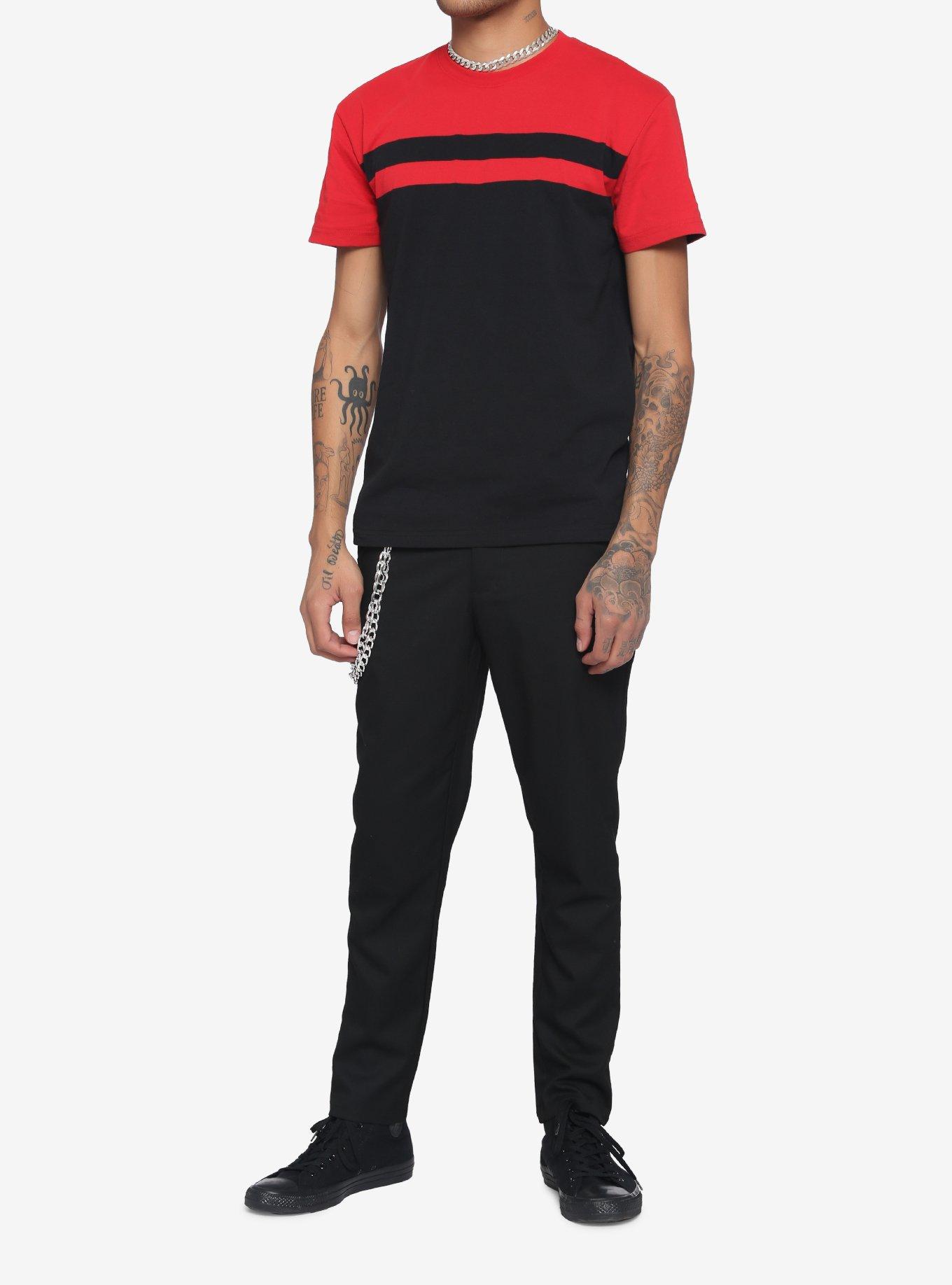 Red & Black Stripe Color-Block T-Shirt, BLACK  RED, alternate
