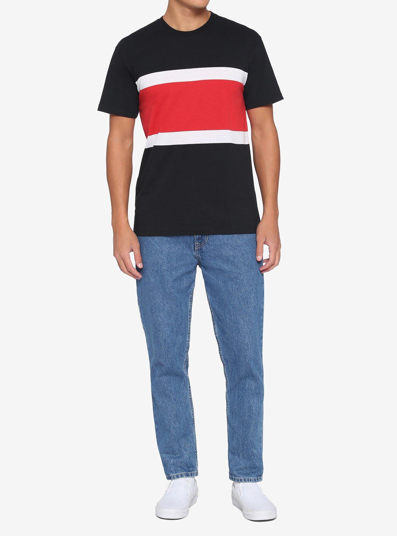 Red & White Stripe T-Shirt, BLACK  RED, alternate