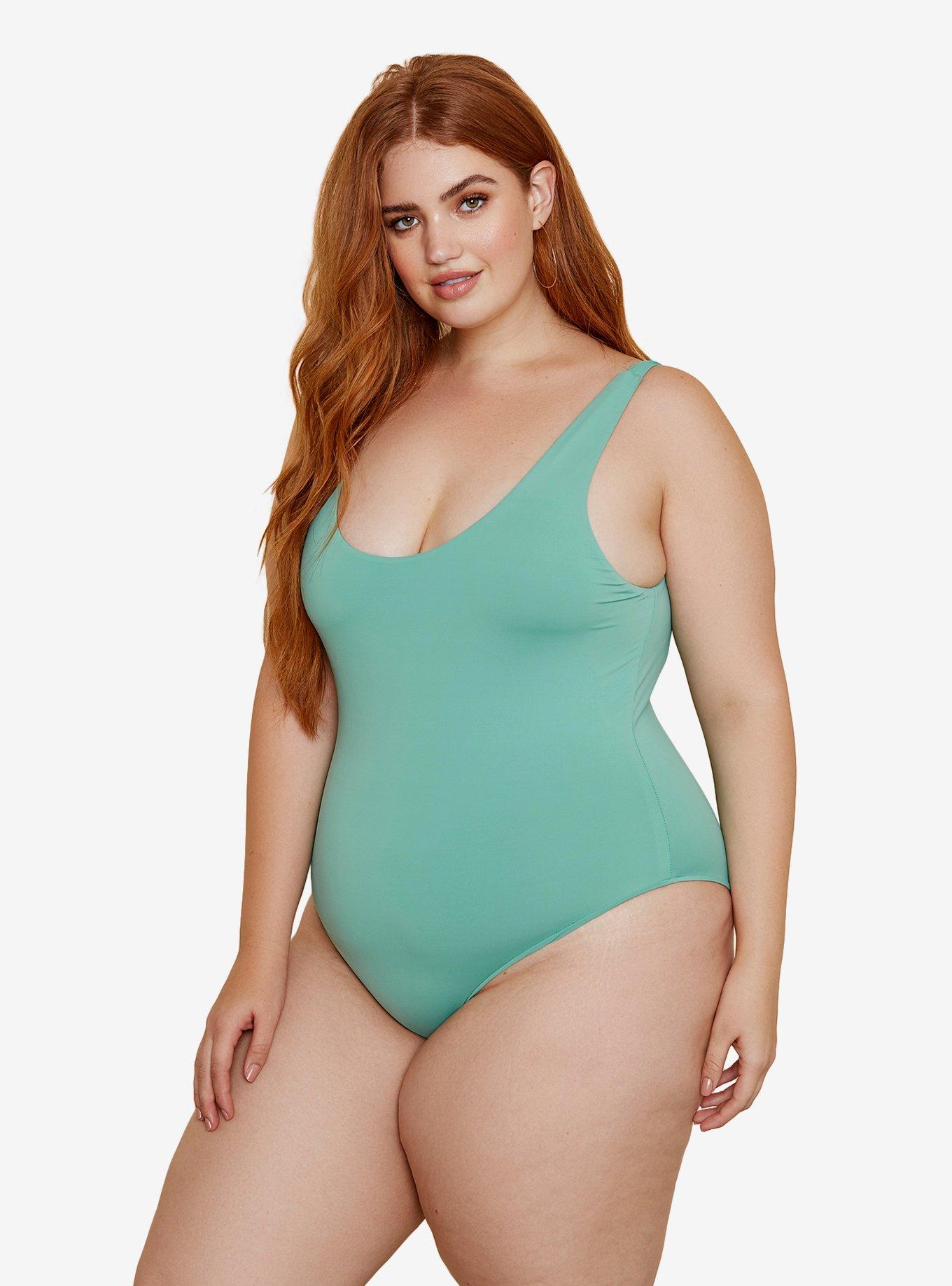 Dippin' Daisy's Serene Swimsuit Palm Plus Size, GREEN, alternate