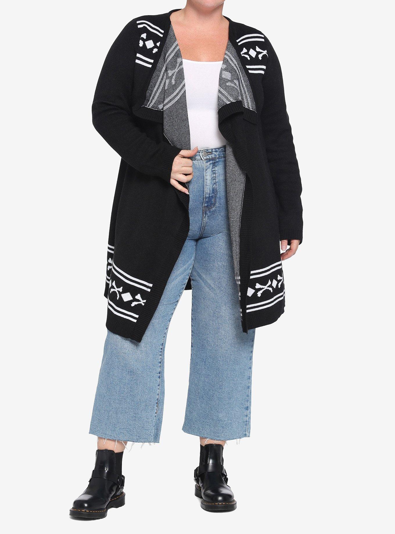 Skull & Crossbones Girls Open Cardigan Plus Size, BLACK, alternate