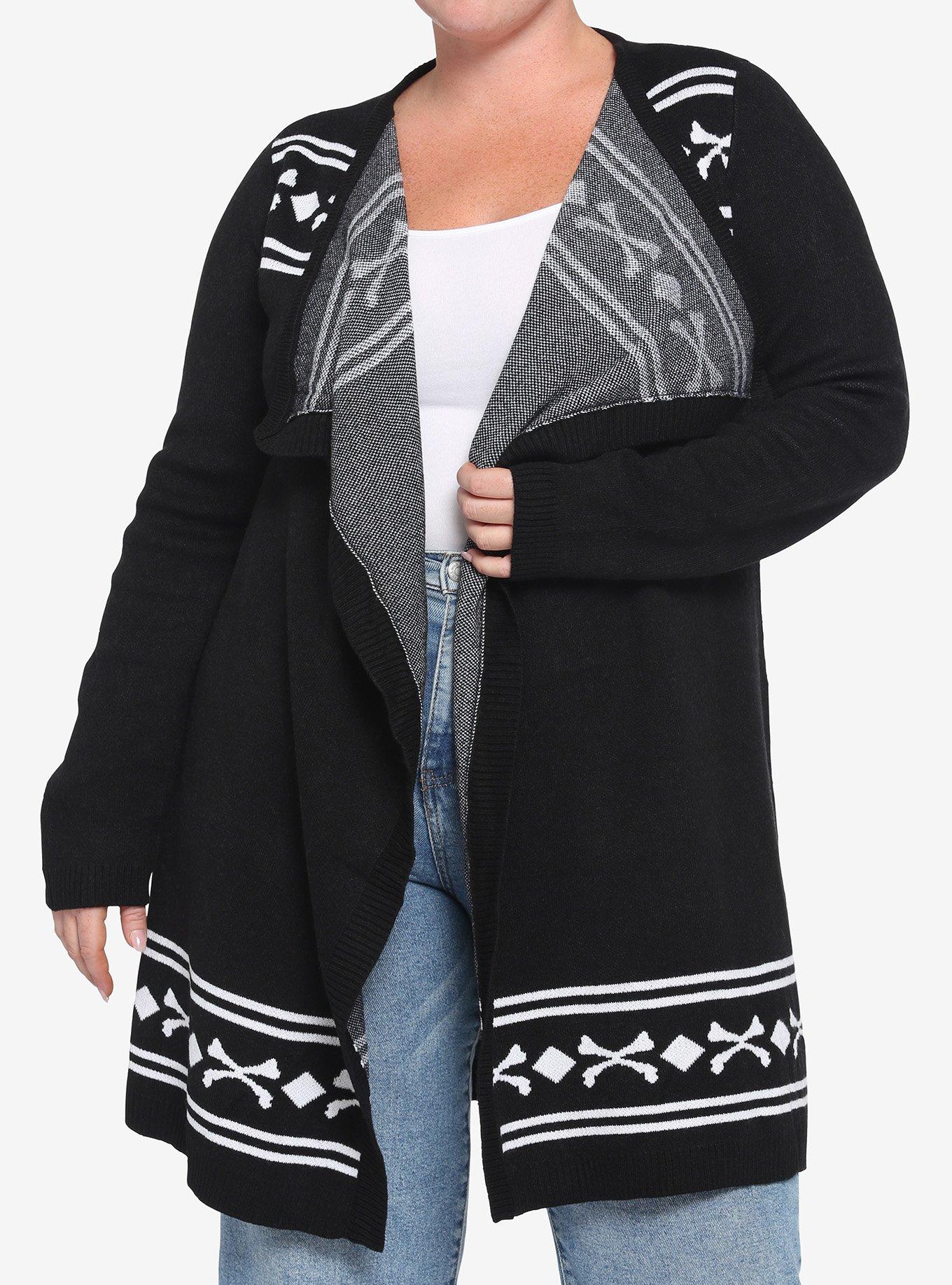 Skull & Crossbones Girls Open Cardigan Plus Size, BLACK, alternate