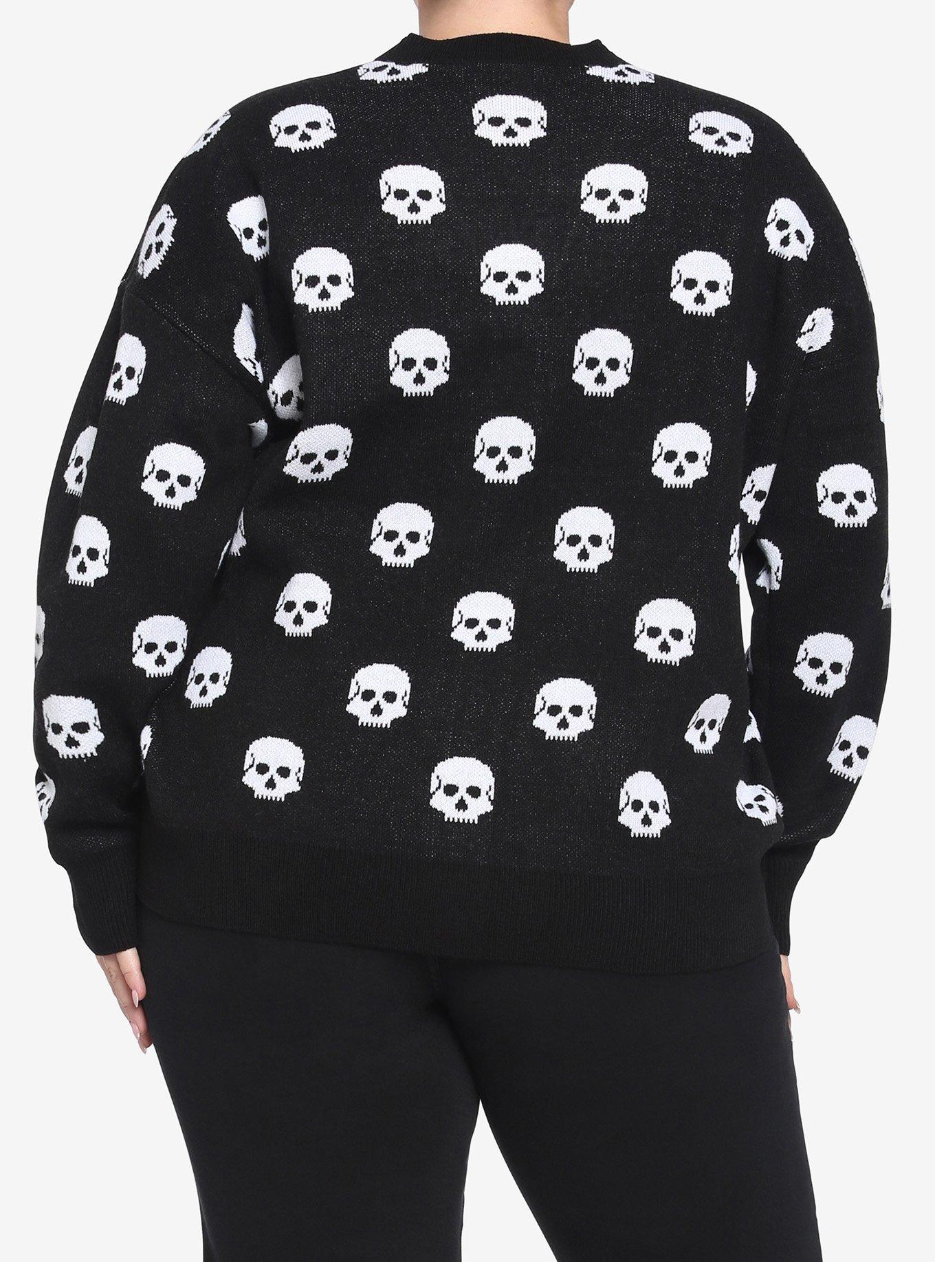 Skull Button-Front Girls Cardigan Plus Size, BLACK, alternate