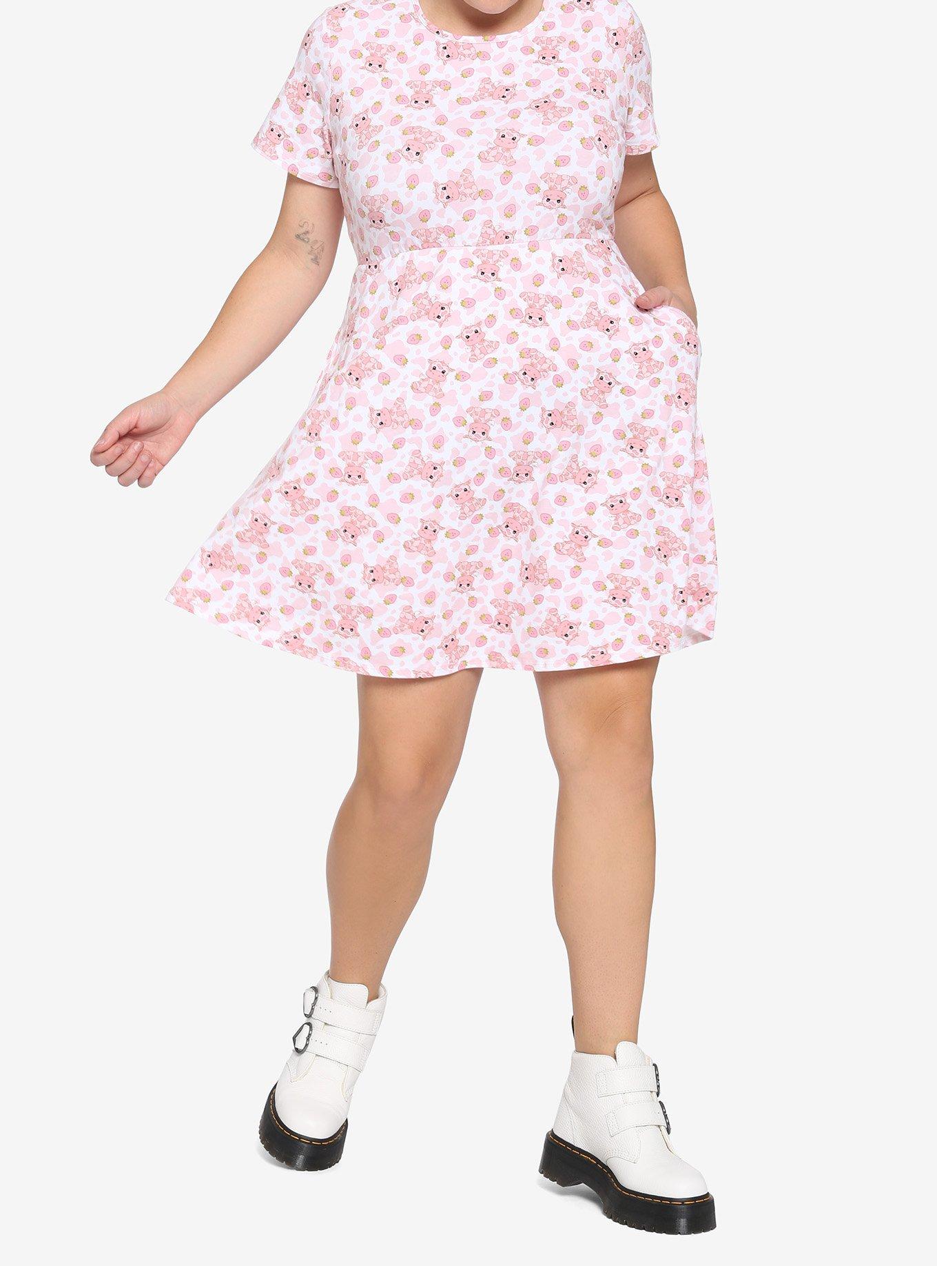 Strawberry Milk Cow Print Sweetheart Dress Plus Size, MULTI, alternate