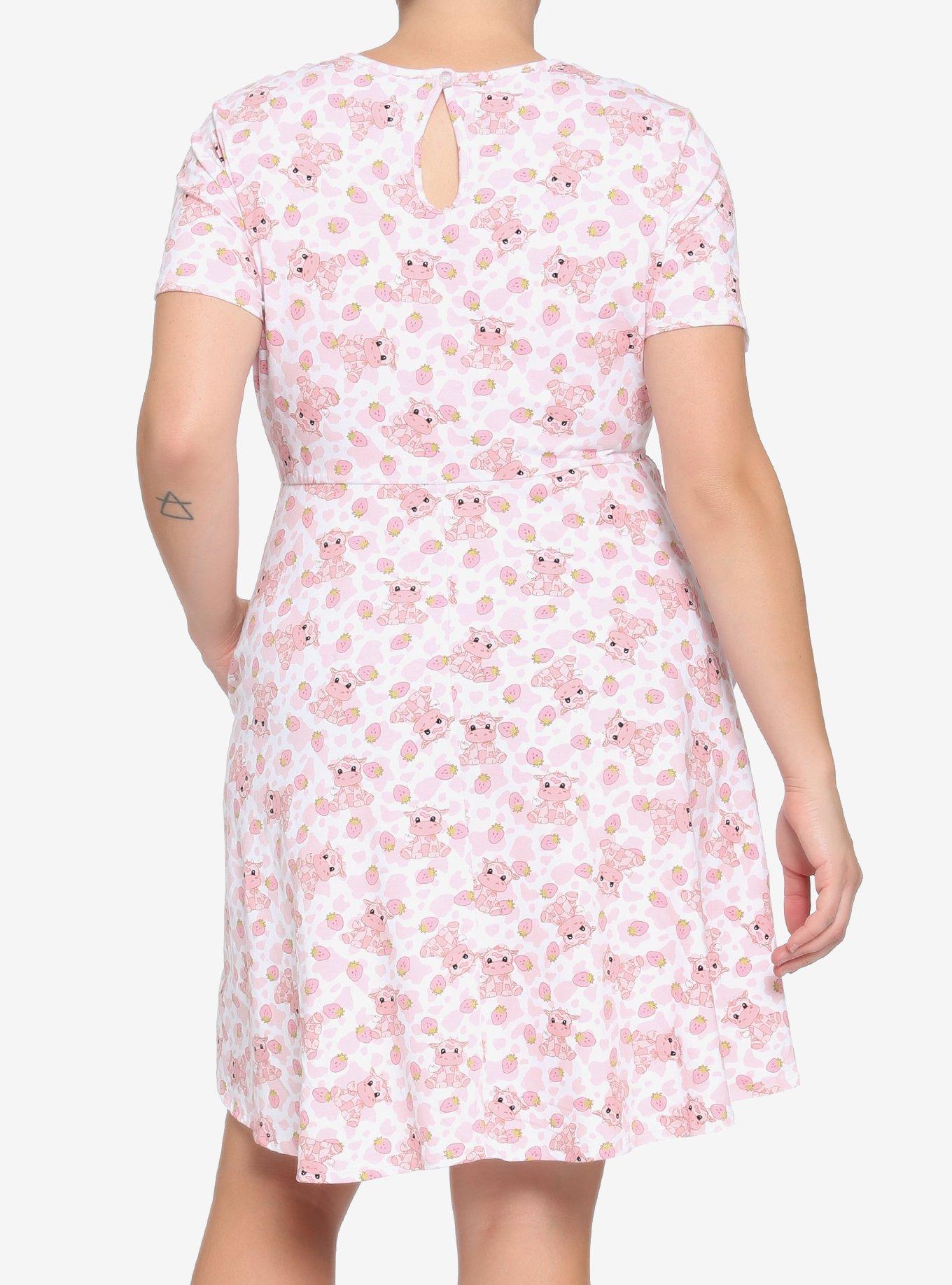 Strawberry Milk Cow Print Sweetheart Dress Plus Size, MULTI, alternate