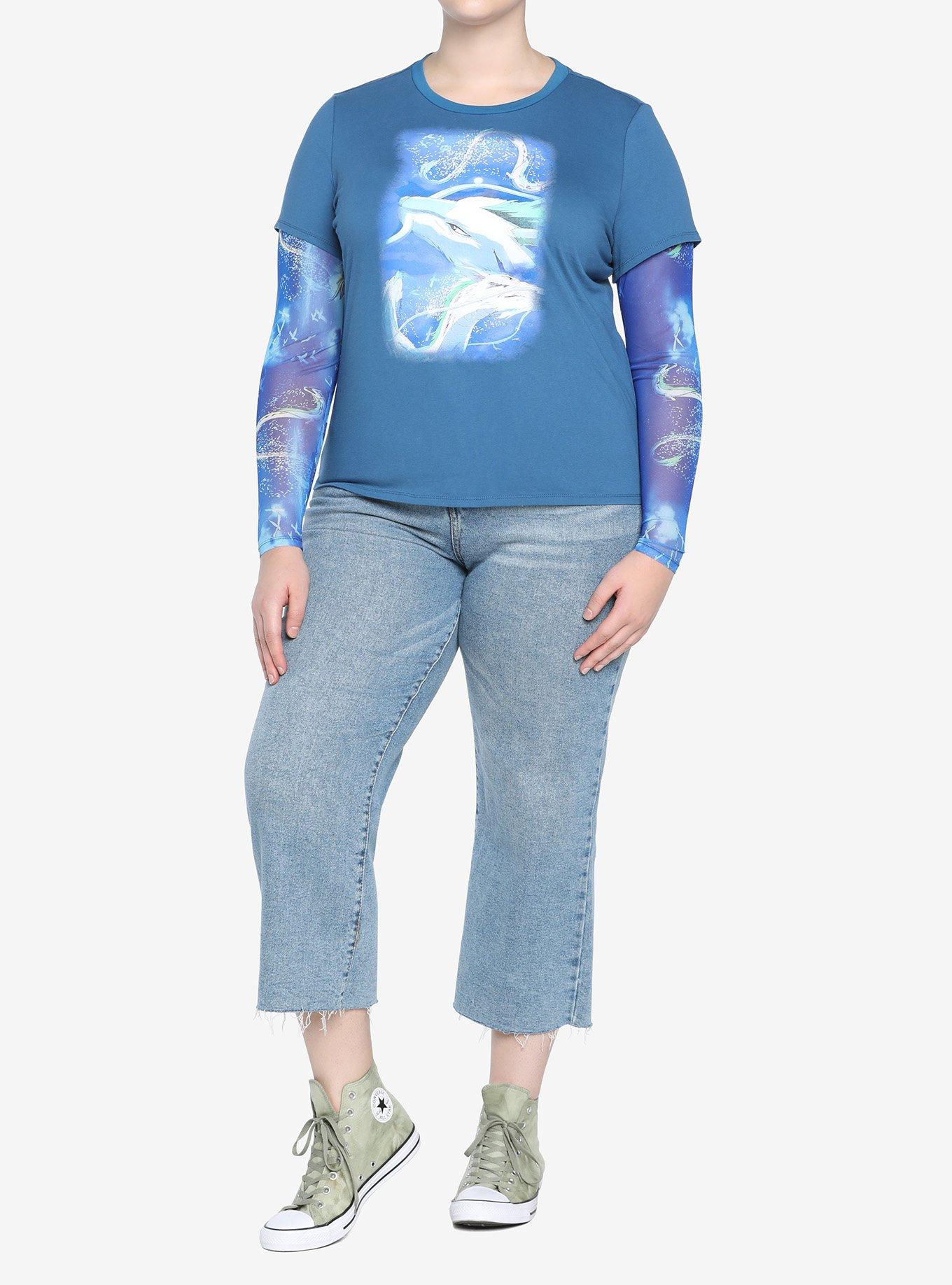 Her Universe Studio Ghibli Spirited Away Haku Mesh Girls Long-Sleeve Top Plus Size, MULTI, alternate