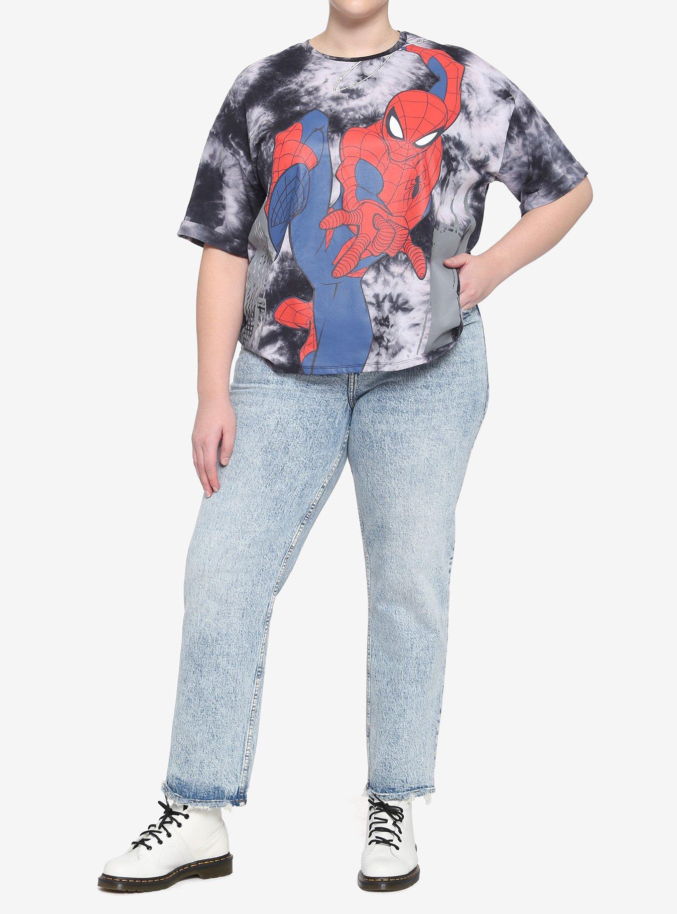 Her Universe Marvel Spider-Man In Action Tie-Dye Girls T-Shirt Plus Size, MULTI, alternate