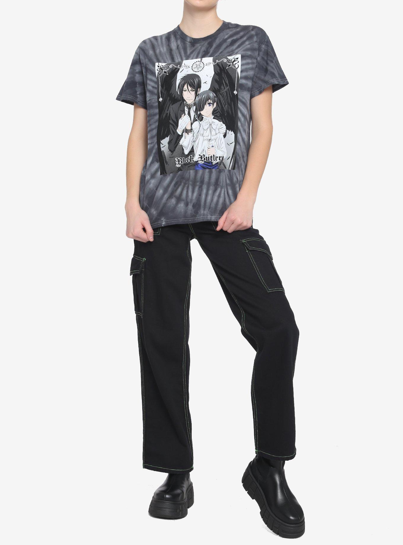 Black Butler Ciel & Sebastian Tie-Dye Boyfriend Fit Girls T-Shirt, MULTI, alternate