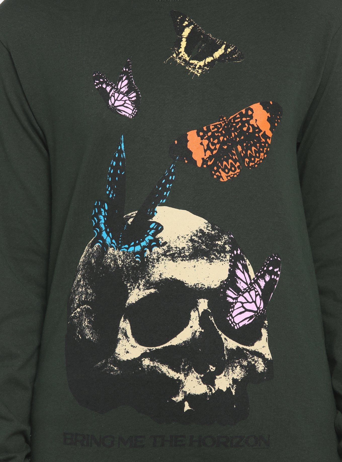 Bring Me The Horizon Butterfly Skull Girls Long-Sleeve T-Shirt, FOREST GREEN, alternate