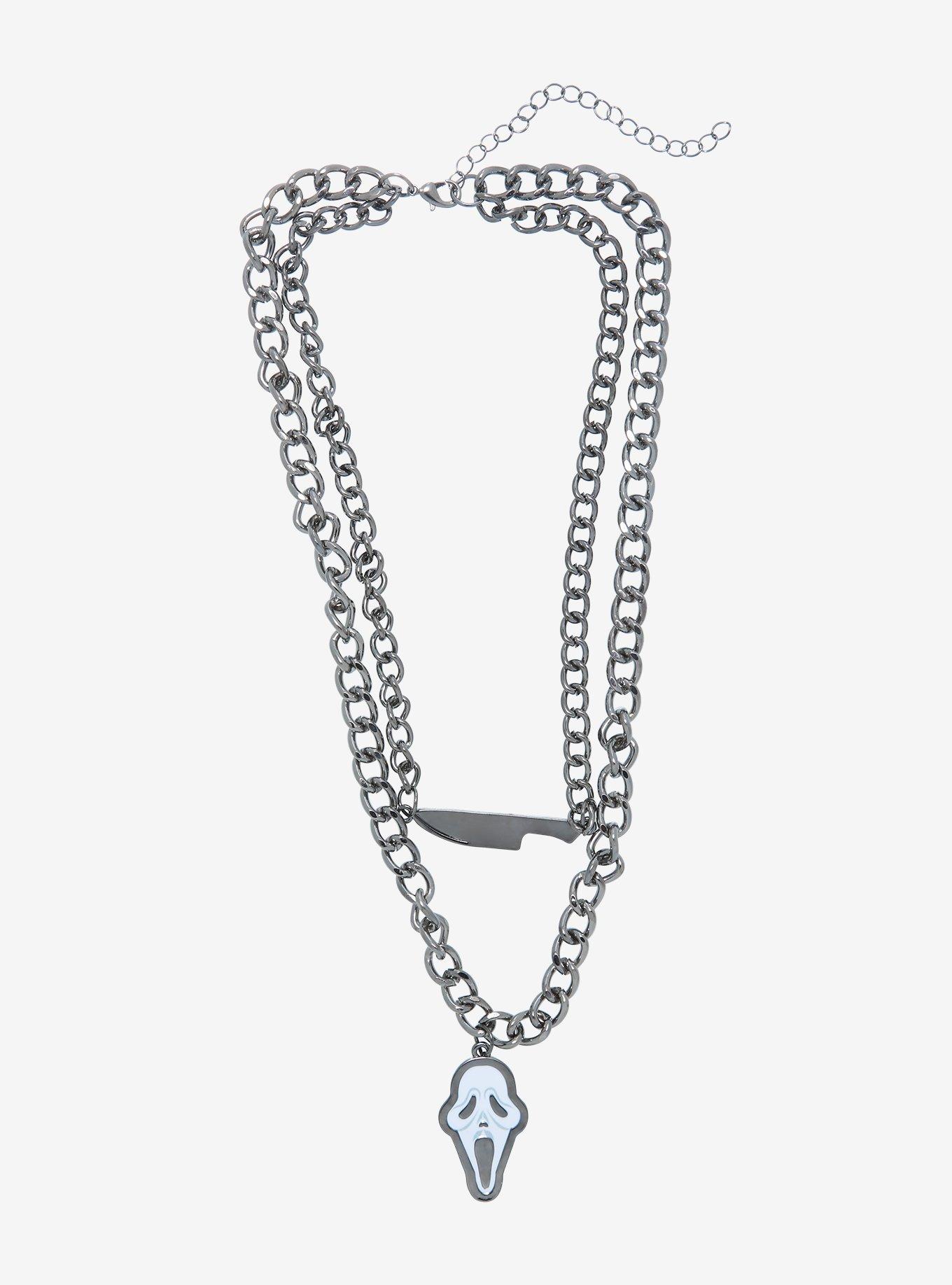 Scream Ghost Face Knife Chain Necklace, , alternate