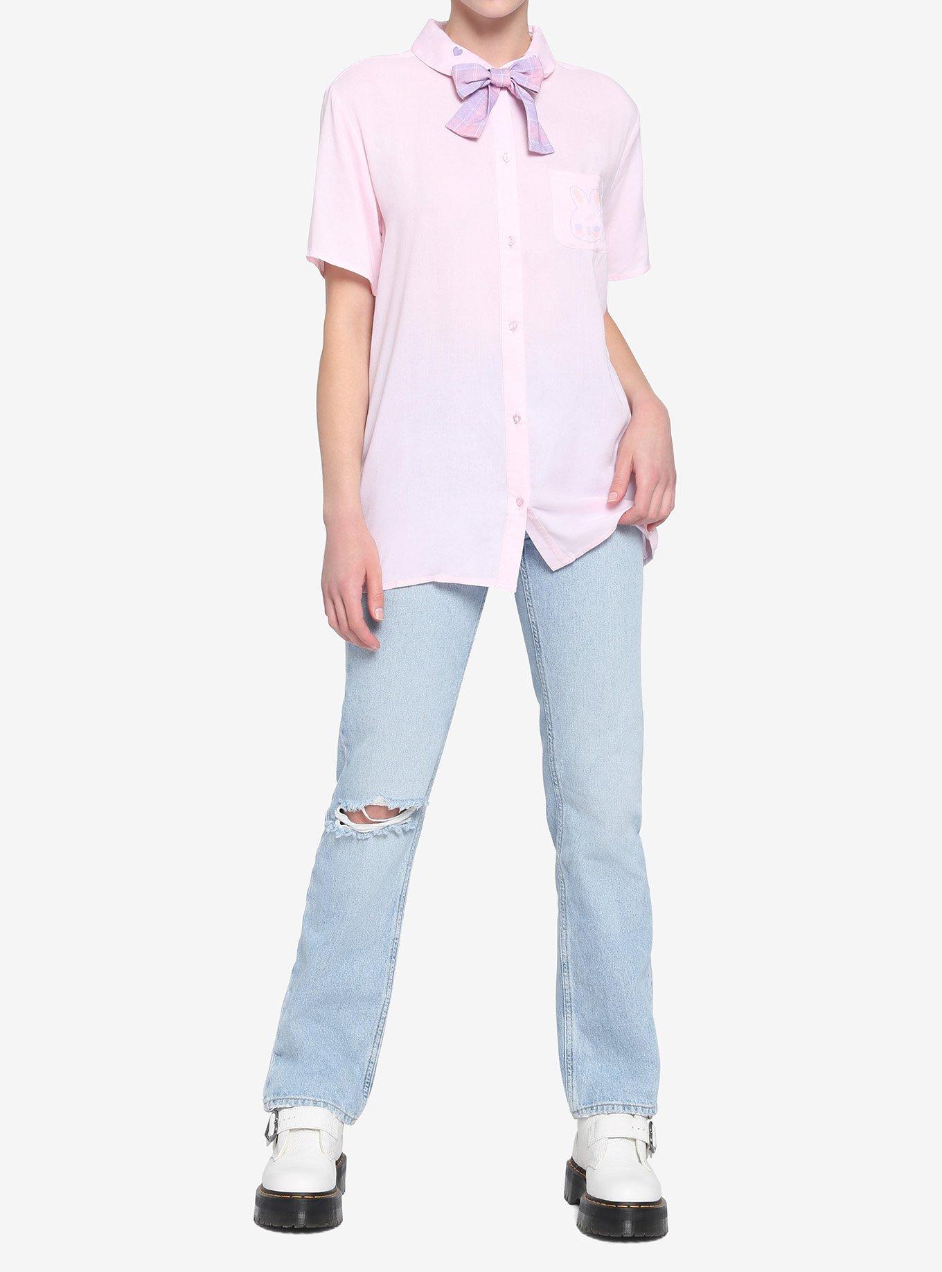 Kawaii Pastel Bunny Bow Girls Woven Button-Up, MULTI, alternate