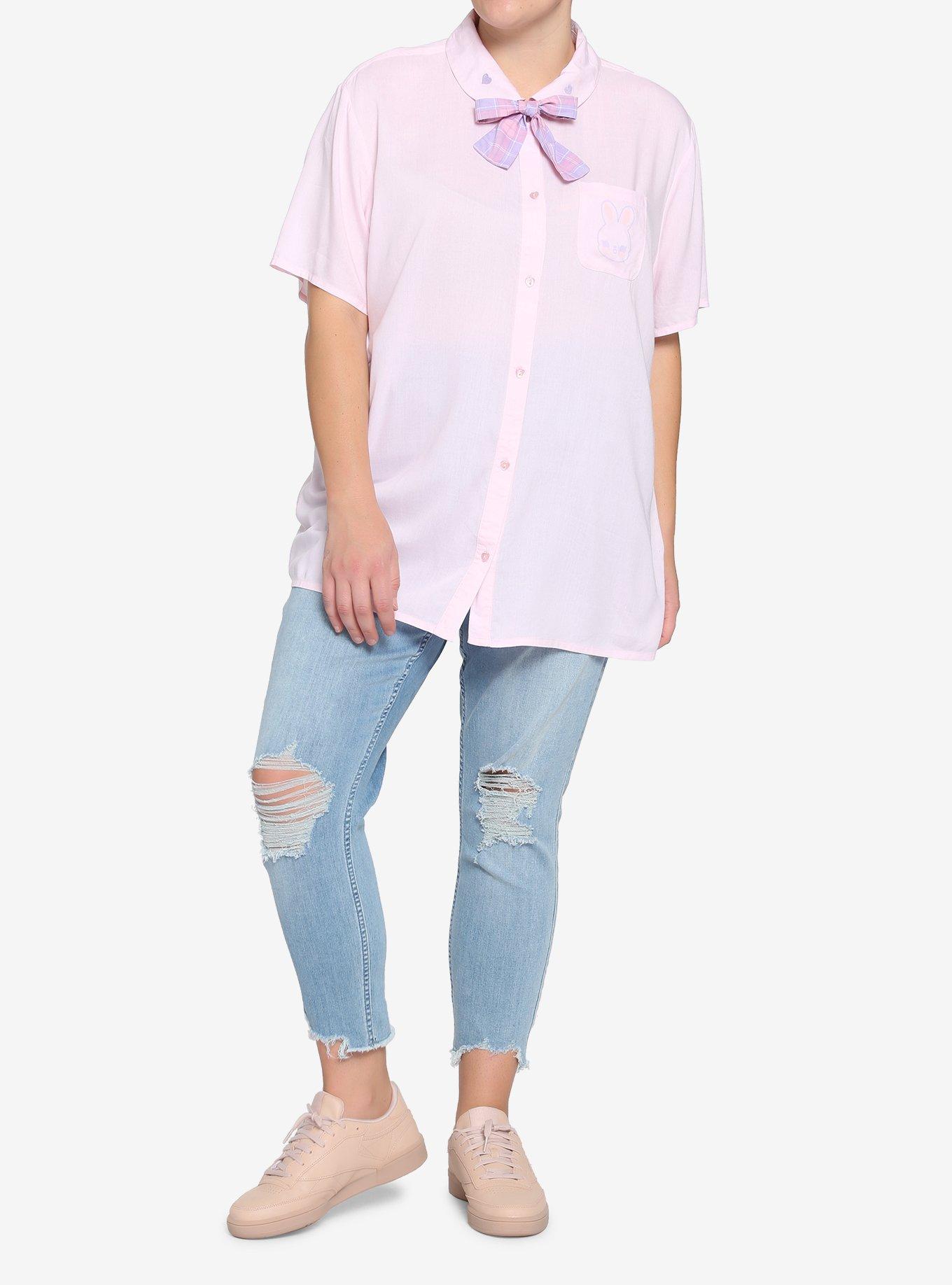 Kawaii Pastel Bunny Bow Girls Woven Button-Up Plus Size, MULTI, alternate