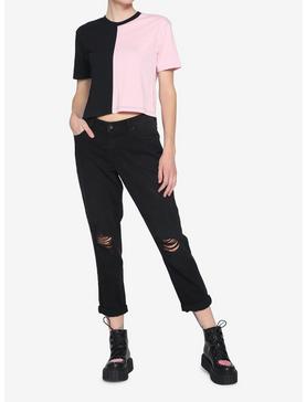 Pink & Black Girls Crop T-Shirt, , hi-res